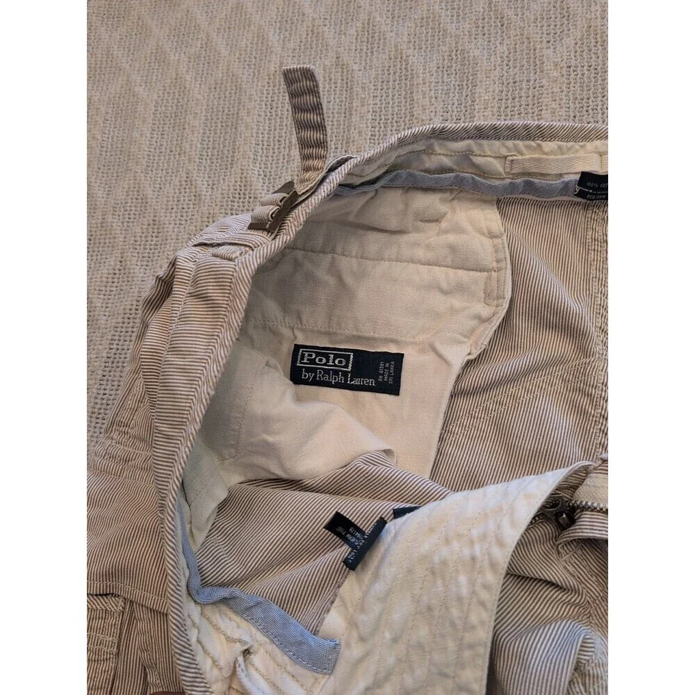 Vintage Polo Ralph Lauren Pin Striped Supply Cargo Shorts Men's 36 Baggy Y2K